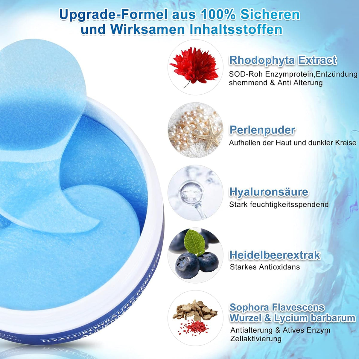 Augenpads Eye Mask Hyaluronsäure Collagen - Gegen Augenringe Tränensäcke Falten Dunkle Kreise & Puffiness, Eye Patch Hydrogel, anti Aging Augen Pads Mit Kühlend Feuchtigkeit 60Pcs