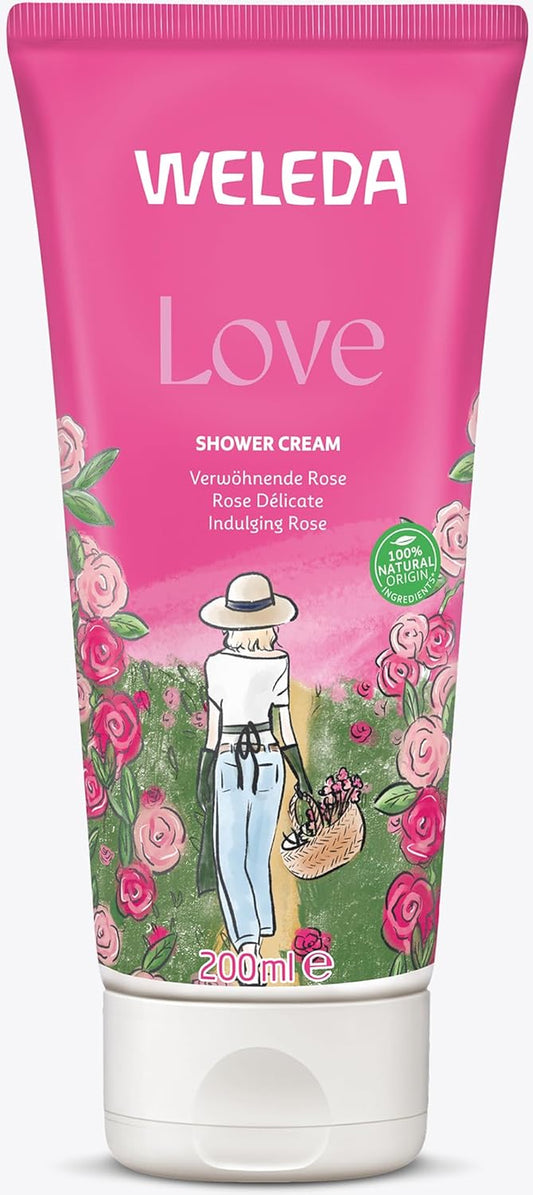WELEDA Bio Love Duschgel Vegan - Naturkosmetik Aroma Shower Duschseife Für Frauen & Männer Mit Rose, Jasmin & Ylang Duft, Natürliche Hautpflege Dusche Zur Reinigung Von Gesicht & Körper (1X 200Ml)