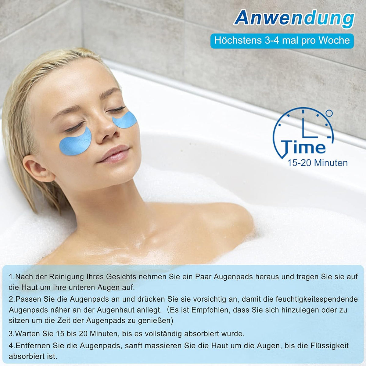 Augenpads Eye Mask Hyaluronsäure Collagen - Gegen Augenringe Tränensäcke Falten Dunkle Kreise & Puffiness, Eye Patch Hydrogel, anti Aging Augen Pads Mit Kühlend Feuchtigkeit 60Pcs