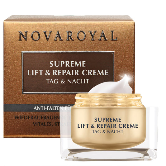 Supreme Lift & Repair Anti-Aging Gesichtscreme – Sichtbar Wirksam Selbst Bei Ausgeprägten Falten – Straffende Tages- & Nachtpflege Mit Prämierten Lifting-Wirkstoffen & Hyaluron – 50 Ml – NOVAROYAL®