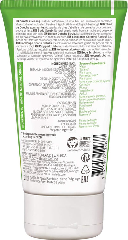 WELEDA Bio Pearl Body Scrub Duschgel - Naturkosmetik Birke Peeling Duschseife Für Frauen & Männer Mit Grapefruit / Zitrone Duft - Natürliche Körperpeeling Dusche Für Spürbar Glatte Haut (1X 150Ml)